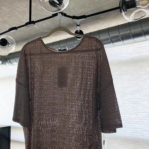 Zara || shimmer mesh off-shoulder blouse